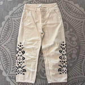 Driftwood Barbara Barrel Cut Jeans Ivory Black Floral W28 L26 (Fits Like 30)